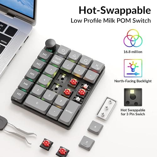 Keychron K0 Max Wireless Low-Profile Number Pad, QMK/VIA Programmable, Hot-Swappable Red Switch, RGB Backlit, 2.4GHz & Bluetooth 5.3, 1000Hz Polling Rate, with Knob, for Windows/Mac thumbnail 6