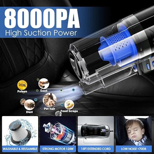 Viewsun Car Cleaning Kit, Car Interior Detailing Kit with High Power Handheld Vacuum, Detailing Brush Set, Windshield Cleaner, Cleaning Gel, Complete Auto Accessories for Men, Women thumbnail 2