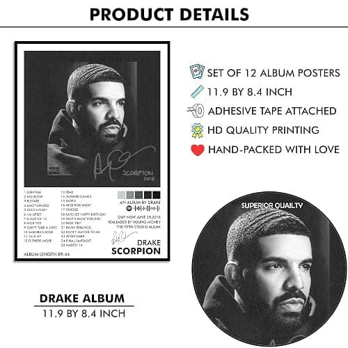 Thepaper9store Pack of 12 - Drake Music Album Art Wall Posters, 8.2x11.8 inch Adhesive Tape Attached Wall Decor Posters, Perfect For Bedroom, Living Room, Office thumbnail 5