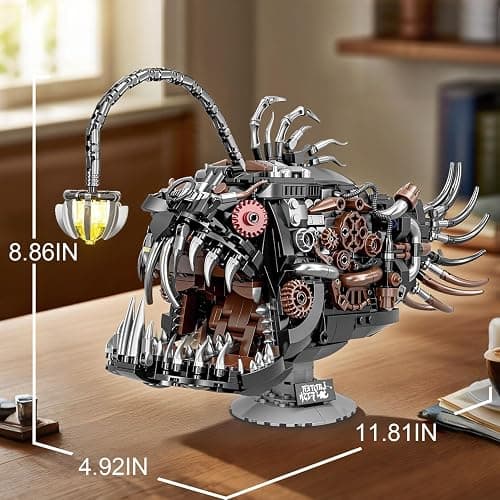 PLAYBRIX Mechanical Lantern Fish Building Sets for Adults, Compatible with Lego, Creative Ocean Animal Toy for Home Office Decor, STEM Gift for Boys 8-14 thumbnail 3