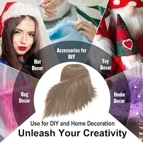 Brown A 2x60Inch Faux Fur Shaggy Plush Faux Fur, Fabric Precut Strips Fluffy Fuzzy Faux Fur, Craft Beard Hair, Beard Miniature Dolls Rugs Mats Gift, Winter Halloween Christmas Costume Party Decor thumbnail 6
