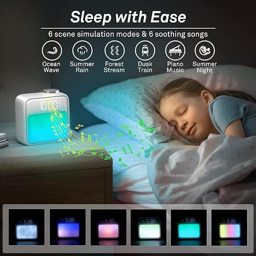 AIRIVO Alarm Clock Night Lights, Built-in Battery Alarm Clock for Bedrooms, 6 Scenes & White Noise Sync, Dual Alarms & Snooze, for Heavy Sleepers, Gifts for Kids Teens thumbnail 5