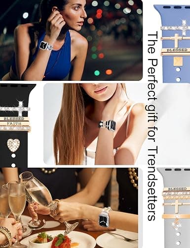 JR.DM 11-Pcs Super Bling Watch Charms with 9-Pcs Decorative Rings Loops 2-Pcs Decoration, Compatible with Apple Watch Band Metal Diamond Sliding Accessories for iWatch Series 11 10 9 8 7 6 5 4 3 2 1 thumbnail 6