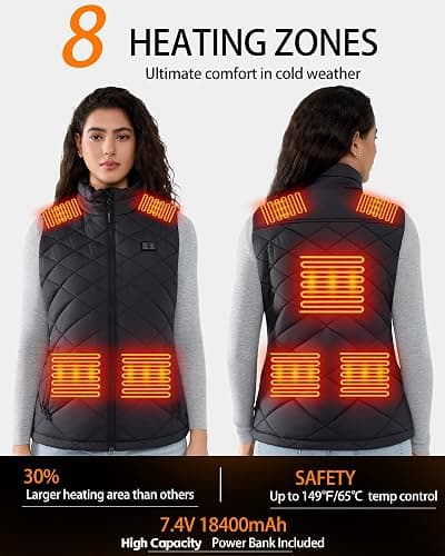 HILLSLTR Heated Vest Women with 18400mAh 7.4V Battery Pack Included, Water-Resistant Lightweight Outdoor Warming Vest thumbnail 3