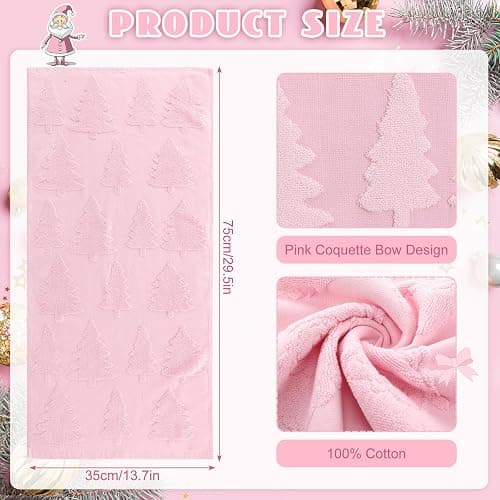Breling 2 Pcs Christmas Hand Towels Pink Christmas Trees Bathroom Decorative Towels 100% Cotton Absorbent Jacquard Weave Bath Decor Winter Holiday Bathroom Decor Xmas Gifts 13.7''x29.5'' thumbnail 3