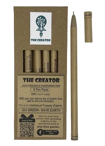 THE CREATOR The CREATOR - PLANTABLE Pens One pen reduces 6g of plastic added to the environment Go Green - Save Earth Give a gift that speaks to the Heart, Pack of (6), WILDLIFE Theme, Brown thumbnail 6
