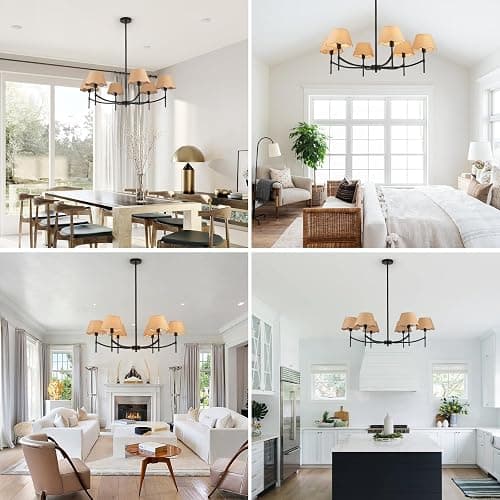 Haolaike 39 Inch Boho Chandelier Light Fixture 6 Lights Adjustable Large Hand Woven Rattan Rustic Black Pendant Lights Farmhouse Hanging Light Fixture for Dining Room Kitchen thumbnail 7