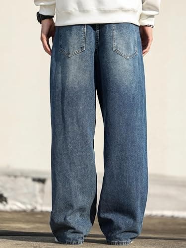 DFGIGT Men's Baggy Hip Hop Jeans Wide Leg Skater Denim Pants Casual Loose Fit Long Trousers Streetwear thumbnail 4
