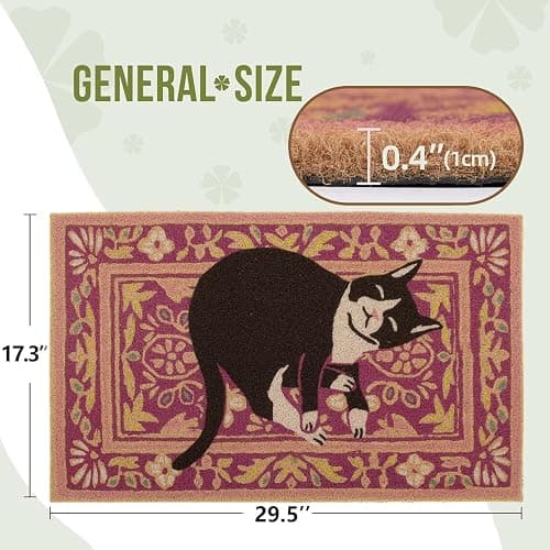 BBSET Black Cat Door Mat Cute Funny Welcome Front Door Mat Indoor Entrance, Rustic Artificial Coir Doormat Rugs for Cats Lovers Owners Porch Entry Patio Kitchen Decor 30x17in (Black cat) thumbnail 2