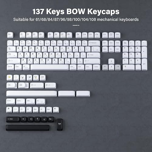 HITIME XVX PBT Keycaps - Japanese White MOA Dye-Sublimation Set for 61/64/68/84/87/100/104/108 Cherry MX Mechanical Keyboard - Bow thumbnail 3