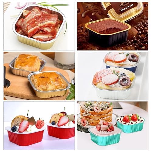 LNYZQUS 10oz Mini Cake Pans With Lids 40 Pack, Aluminum Foil Square Brownie Baking Cups,Disposable 4”x4” Large Cupcake Pan,Jumbo Muffin Tin Ramekins Holders-Pink thumbnail 7