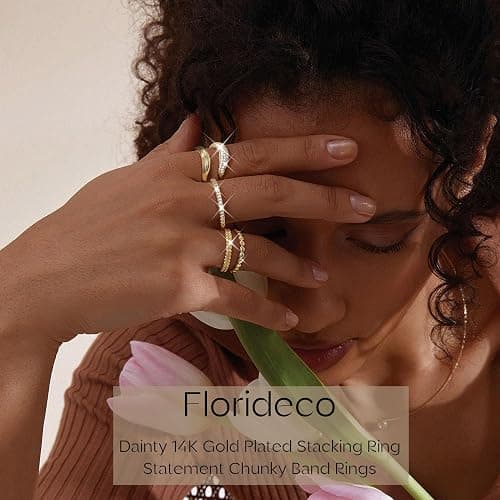 Florideco Stackable Rings for Women Non Tarnish Dainty 14K Gold Plated Stacking Cubic Zirconia Thumb Ring Set Trendy Statement Chunky Band Rings Promise Engagement Rings Size 6-10 thumbnail 5