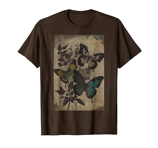 Fairy Grunge Fairycore Aesthetic Cottagecore Goth Butterfly T-Shirt - Brown - Unisex Adults - Short Sleeve - Crew Neck - Classic Fit - Graphic T-Shirt - Size S - Women - Olive Green - 3X-Large - Image 1