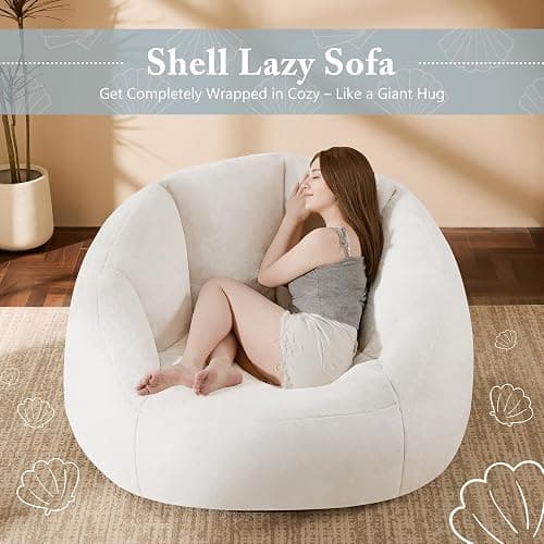Giant Bean Bag Chair for Adults - Comfy Plush Round Shell Soft Accent Chair, Oversized Cozy Lounge Floor Sofa Reading Chair, Mini Couch for Living Room, Bedroom & Game Rooms, Beige thumbnail 4