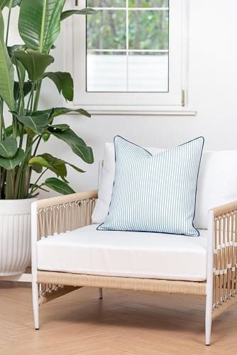 Hofdeco Premium Coastal Hampton Style Patio Indoor Outdoor Pillow Cover Only, 20"x20" Water Resistant for Backyard, Couch, Blue Stripe - Blue Striped 20"x20" thumbnail 2