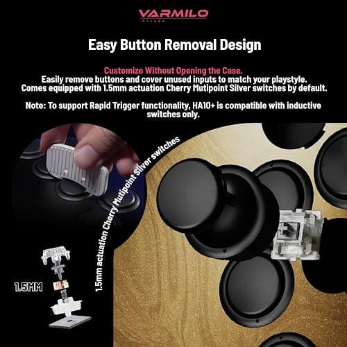 Varmilo HA10+ Rapid trigger All button arcade controller Leverless fight stick Two Versions Standard PC Only or Pro Compatible with PC PS4 PS5 Switch1 Switch2 (Golden Cosmos, Pro (Multi-Platform)) thumbnail 8