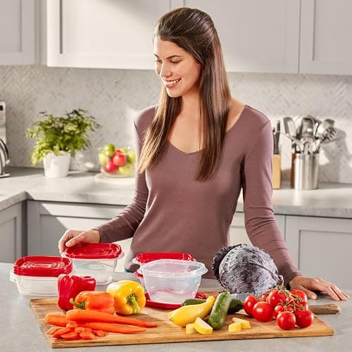 Rubbermaid TakeAlongs Food Storage Containers, 52 Piece Plastic Container Set, Dishwasher and Microwave Safe Meal Prep, Snack, and Lunch Container, BPA Free, Ruby Red thumbnail 2