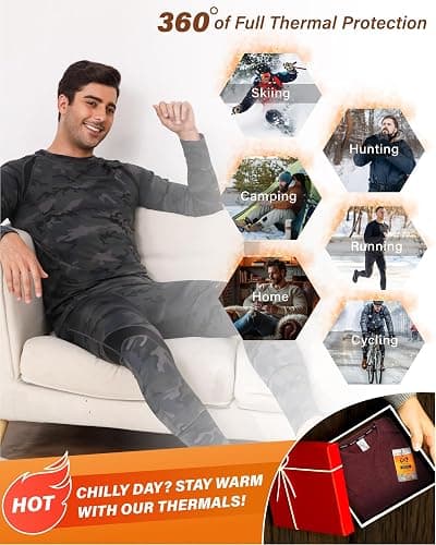 Muezna Men's Thermal Top and Bottom Set Underwear Long Johns Base Layer with Soft Fleece Lined thumbnail 5