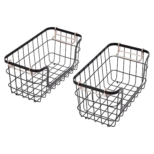 Amazon Basics Stackable Metal Wire Rectangular Storage Basket Set For Kitchen or Bathroom, 2 Count, Black thumbnail 6