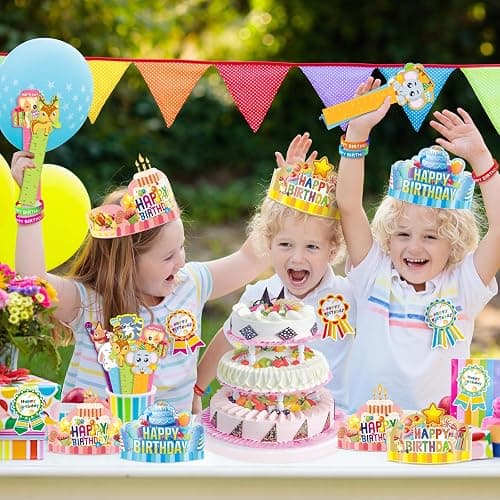 LACCHOUFEE 120 Pieces Happy Birthday Kits for Kids Classroom - Include Adjustable Happy Birthday Hats, Colored Silicone Stretches, Badge Stickers and Pencils, School Kindergarten Party Supplies thumbnail 7