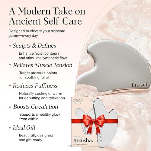 Kitsch Stainless Steel Gua Sha Facial Tools - Guasha Tool for Face, Face Sculpting Tool, Jawline Shaper, Double Chin Reducer, Body Gua Sha Tools, Lymphatic Drainage Massager, Facial Skin Care - Silver thumbnail 4