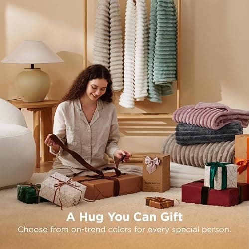 Bedsure Fleece Throw Blanket for Sofa - Fluffy Cosy Warm Blankets for Bed, Soft Cute Single Throw Gifts for Women and Girls, Off White, 130x170 cm thumbnail 7