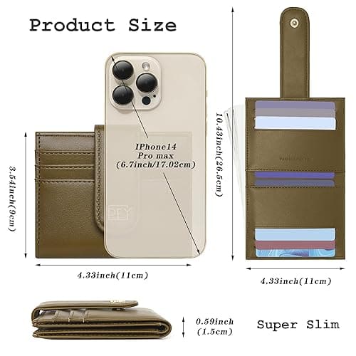 GEEAD Small Wallets for Women Slim Bifold Credit Card Holder Minimalist Zipper Coin Pocket (Army Green) - Army Green thumbnail 2
