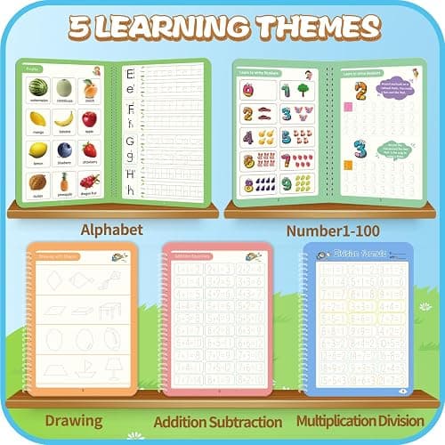Magic Practice Copybook, Reusable Writing Practice Book, for Preschool Kids Age 3-8 ​Calligraphy 9.44in×6.29in(5 Books with Pens) thumbnail 4