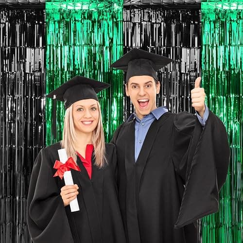3Pack 3.3Ft x 6.6Ft Graduation Foil Fringe Curtain Backdrop Decorations, Green Black Metallic Tinsel Foil Streamers Curtain Photo Booth Background for Graduation Prom Wedding Birthday Party Decoration thumbnail 7