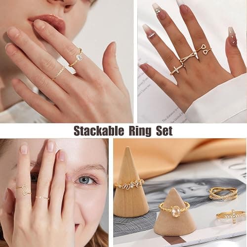TOSGMY Gold Silver Rings For Women Non Tarnish Gold Plated Stackable Rings Wedding Engagement Bands Dainty 14K Gold Ring Simple Trendy Cubic Zirconia Thumb Stacking Ring Pack Size 4-11 thumbnail 5