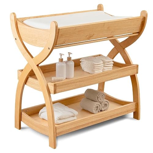 Comfy Cubs Baby Changing Table - Sturdy Wood Construction, Timeless Look Baby Change Table with Two Open Shelves for Infant Daycare Essentials Storage - Natural Wood - Image 1