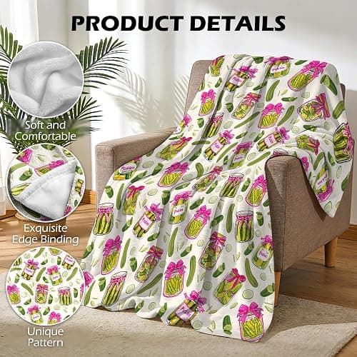 Pickle Gifts Blanket - 50 x 60 Inch Cozy Blankets Pickled Cucumber Throw Blanket for Girls, Soft Flannel Blankets for Bed Couch, Kimchi Sofa Stuff Decor for Women, Gift for Pickles Lover thumbnail 3