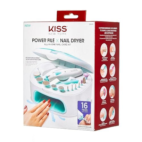 KISS Professional, Electric Nail Drill/Electric Nail File & Nail Dryer System, Includes 12 attachments, cuticle pusher, A/C adapter, storage case - White - 15 Piece Set thumbnail 2