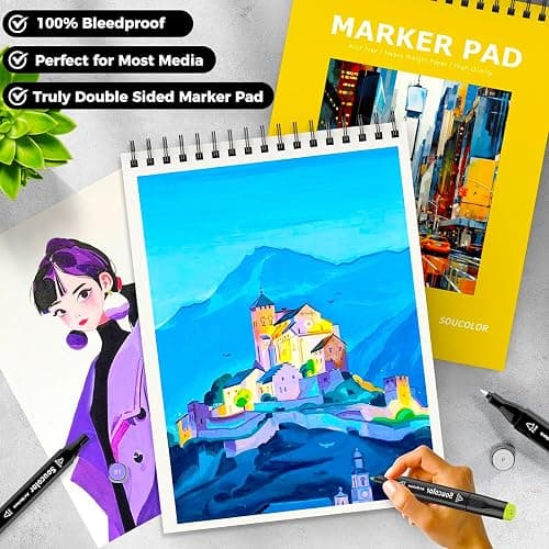 Soucolor Marker Paper Sketchbook,Bleedproof Maker Paper 9"x12" | Professional Bleedproof Marker Pad for Alcohol Markers 100 Sheets 73lb/120gsm Thick No-Penetration Drawing Paper thumbnail 4