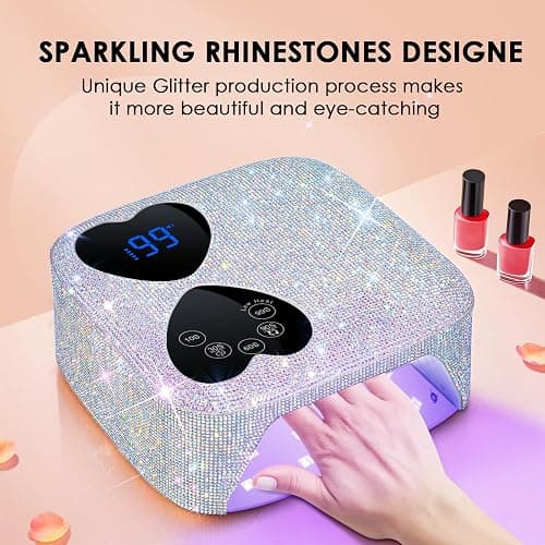 UV LED Nail Lamp Cordless, HUITINE 80W Rechargeable UV Light for Gel Nails, Professional Gel Light Dryer with 5 Timers & Mirror Base, Sparkling Rhinestones Diamond Curing Lamp for Salon & Home thumbnail 2