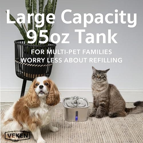 Veken Innovation Award Winner Stainless Steel Cat Water Fountain, 95oz/2.8L Automatic Pet Fountain Dog Water Dispenser with Replacement Filters & Silicone Mat, Gifts for Cats, Dogs (Silver) thumbnail 3