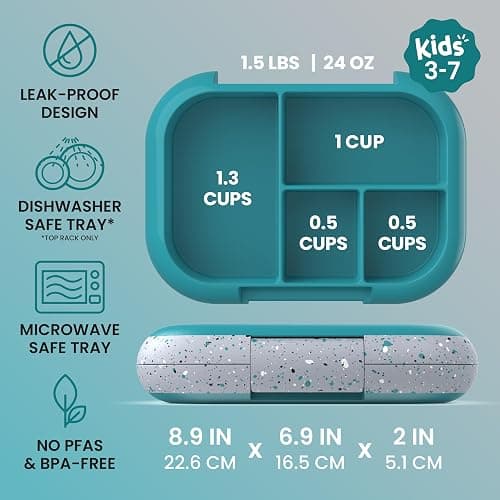Bentgo Chill Kids Leakproof Lunch Box - 4-Compartment Bento Box with Built-In Ice Pack, 3.3 Cup Capacity, BPA-Free, Microwave & Dishwasher Safe Tray, Ages 3–7 (Truly Teal) thumbnail 3