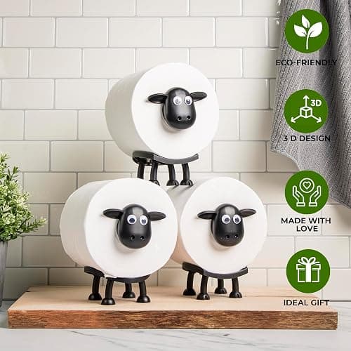 VELENTI Sheep Toilet Roll Holder, Free Standing Bathroom Set, 3D Printed, Funny Hilarious Black Sheep Loo Roll Holder, Tissue Paper Storage, Cute Bathroom Decor, X3, Set of 3 thumbnail 5