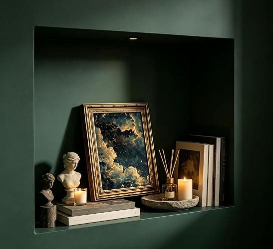Vintage Gold Framed Moody Celestial Canvas Wall Art Retro Cloud Abstract Night Sky Stars Art Painting Picture Wall Decor Maximalist Gothic Poster Print Artwork for Living Room Bedroom thumbnail 3