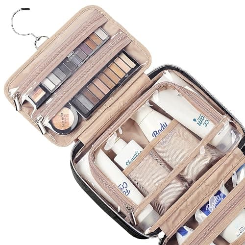 NISHEL Travel Toiletry Bag for women, Portable Hanging makeup Organizer | for Travel-Sized Shampoo, Conditioner, Brushes Set, makeup Accessories, Medium Size, Black thumbnail 4