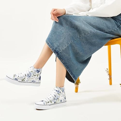 yageyan Womens High Top Canvas Sneakers Fashion Lace up White Shoes for Women Casual Classic thumbnail 5