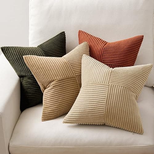 MIULEE Rust-Olive Green Decorative Throw Pillow Covers 18x18 Inch Set of 4 Boho Color-Clash Cushion Cases Farmhouse Pillow Cases Corduroy Striped Home Decor for Couch Sofa Living Room Bed thumbnail 5