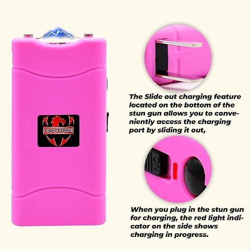 FIGHTSENSE Super Heavy Duty 35 Billion Mini Stun Gun for Self Defense with Bright Led Flashlight, Rechargeable Battery, Nylon Holsters with Belt Loop for Easy Cary - Pink thumbnail 3