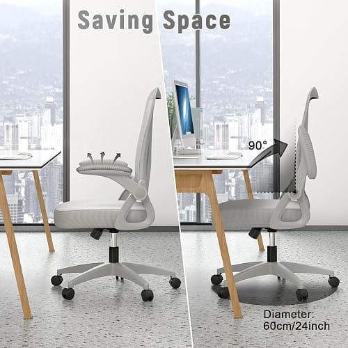 naspaluro Ergonomic Office Chair, Mid Back Desk Chairs with Adjustable Height, Swivel Chair with Flip-Up Arms and Lumbar Support, Breathable Mesh Computer Chair for Home/Study/Working, Grey thumbnail 6