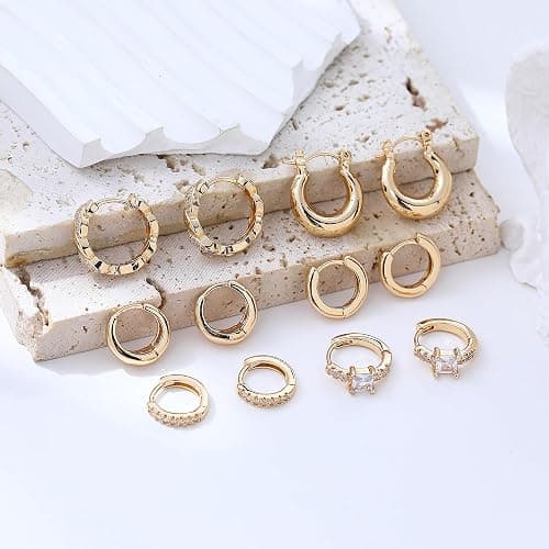 Wgoud Small Gold Hoop Earrings Set for Women, 6 Pairs 14K Gold Plated Hypoallergenic Lightweight Huggie Hoops Earrings, Gold Cartilage Cubic Zirconia Earrings for Women Gifts. thumbnail 5
