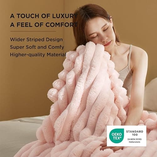Bedsure Pink Throw Blanket for Couch - Super GentleSoft Cozy Blankets for Women, Cute Small Fleece Throws for Girls,50x60 Inches, Wider Striped Design，Pink Christmas Decor thumbnail 2