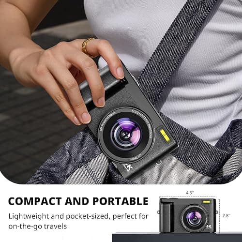 4K Digital Camera for Photography Autofocus, 2025 Latest 48MP Vlogging Camera for YouTube with SD Card, 2 Batteries, 3" 180°Flip Screen Compact Travel Camera for Teens with 16X Zoom, Anti-Shake,Black thumbnail 5