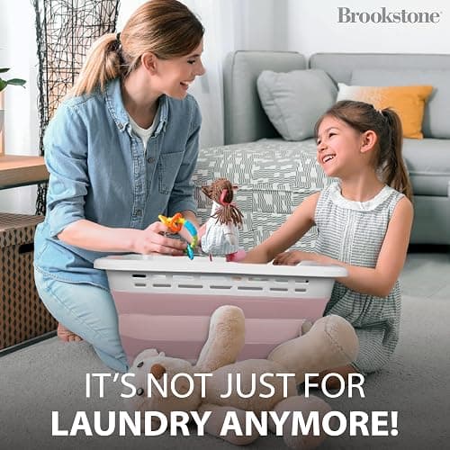 BROOKSTONE, 1 UNIT, 11 GALLONS - [OUR LARGEST BASKET EVER] 24" Collapsible Laundry Basket, Comfort Non-Slip Grip Handles, Minimalist Space Saving Design, Portable Pop-Up Hamper, [BPA FREE] - Blush thumbnail 5