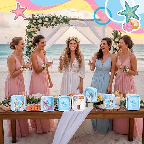 Sunnymove 8 Pcs Seashell Chenille Patches Bachelorette Party Decor Blue White Last Toast on The Coast Waterproof Clear Makeup Bag with Zipper Gifts Bridal Bag for Summer Beach Wedding Party thumbnail 4
