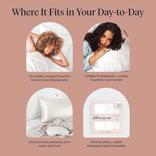 Kitsch Satin Pillowcase with Zipper for Hair & Skin, Softer Than Silk Pillow Cases Queen Size Set of 2, Wrinkle-Free, Smooth and Cooling Satin Pillow Covers, Standard Size 19"x26" - Ivory, 2pcs thumbnail 6